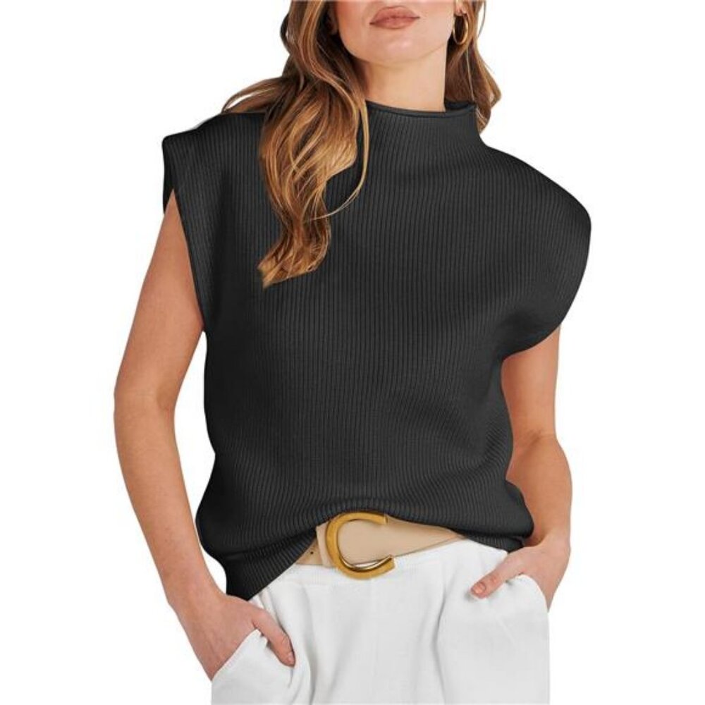 Women's Mock Neck Sleeveless Vest Casual Cap Sleeve Knit Pullover Tank Tops
